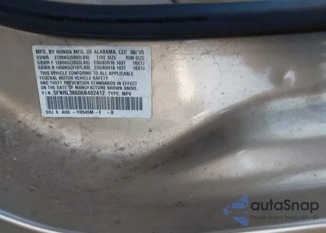 2006 Honda Odyssey Ex-L from USA, damaged, VIN 5FNRL38606B402412